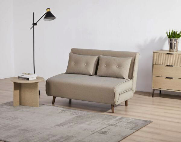 Haru 2-Seat Sofa Bed – Mohair Beige Fabric