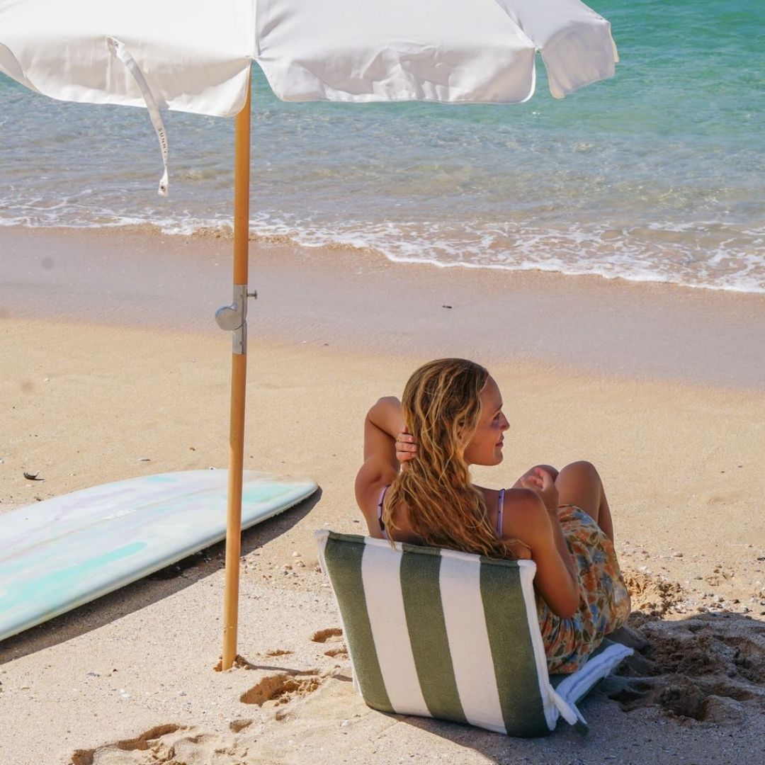 SUNNYLiFE Terry Travel Lounger - Olive Stripe