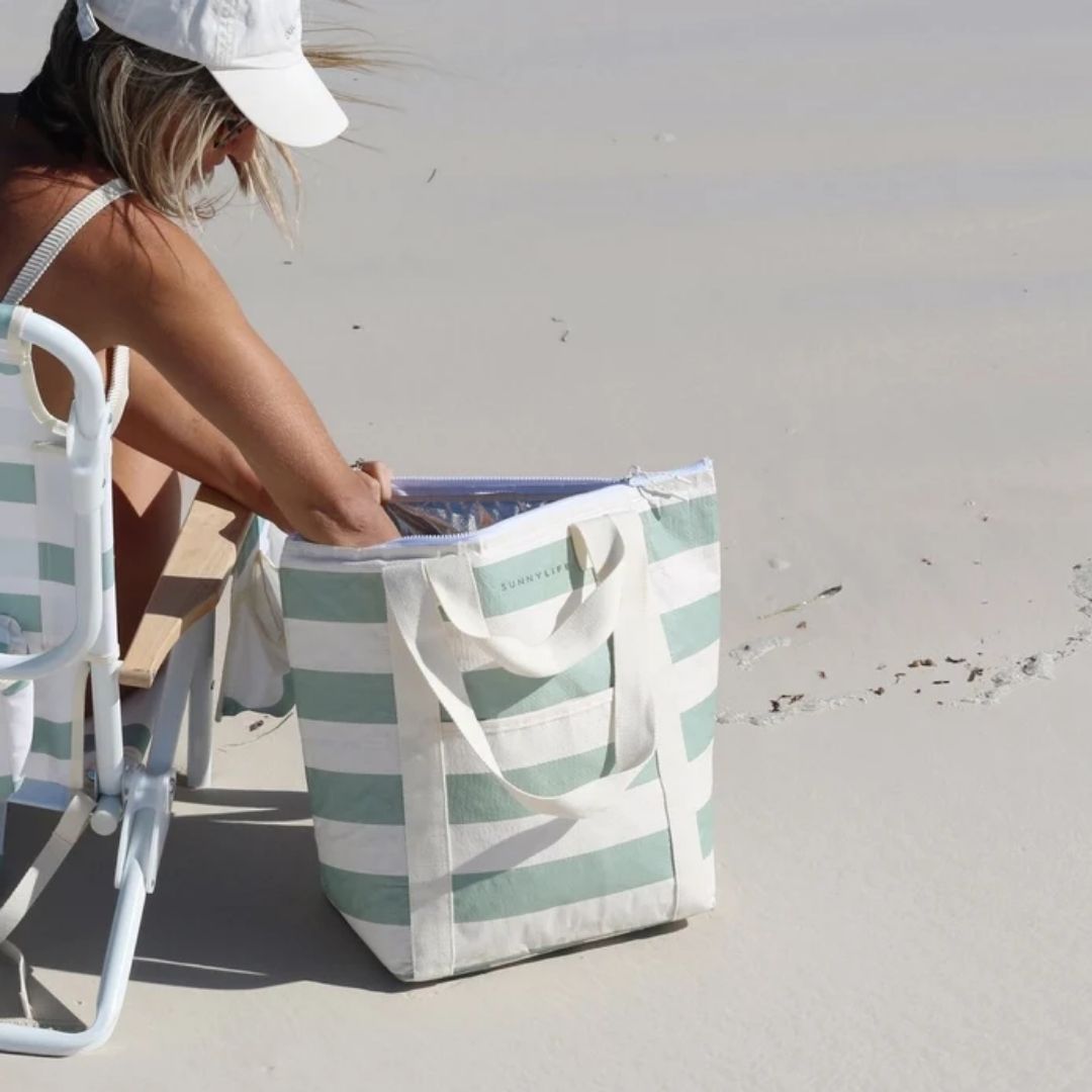 SUNNYLiFE Light Cooler Tote - La Palma Sage Stripe