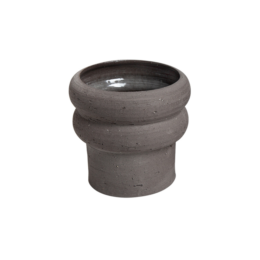 Double Halo Rim Black Ceramic Planter